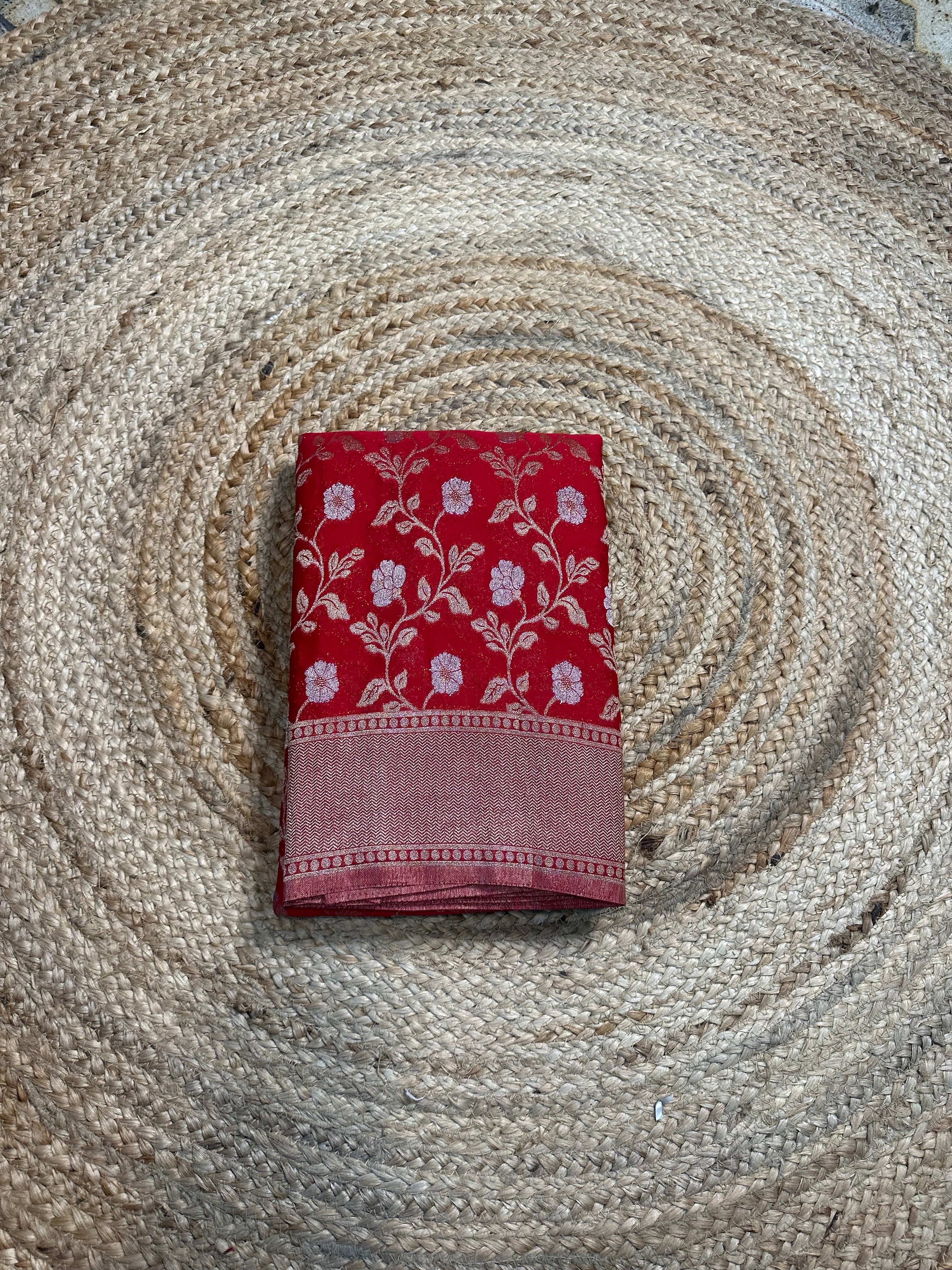 Red designer georgette in jaal pattern