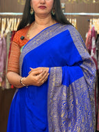 Royal blue pure Banaras crepe sarees