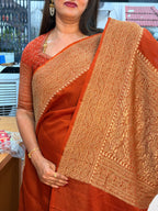 Rust orange pure khadi Georgette plain concept with butti blouse