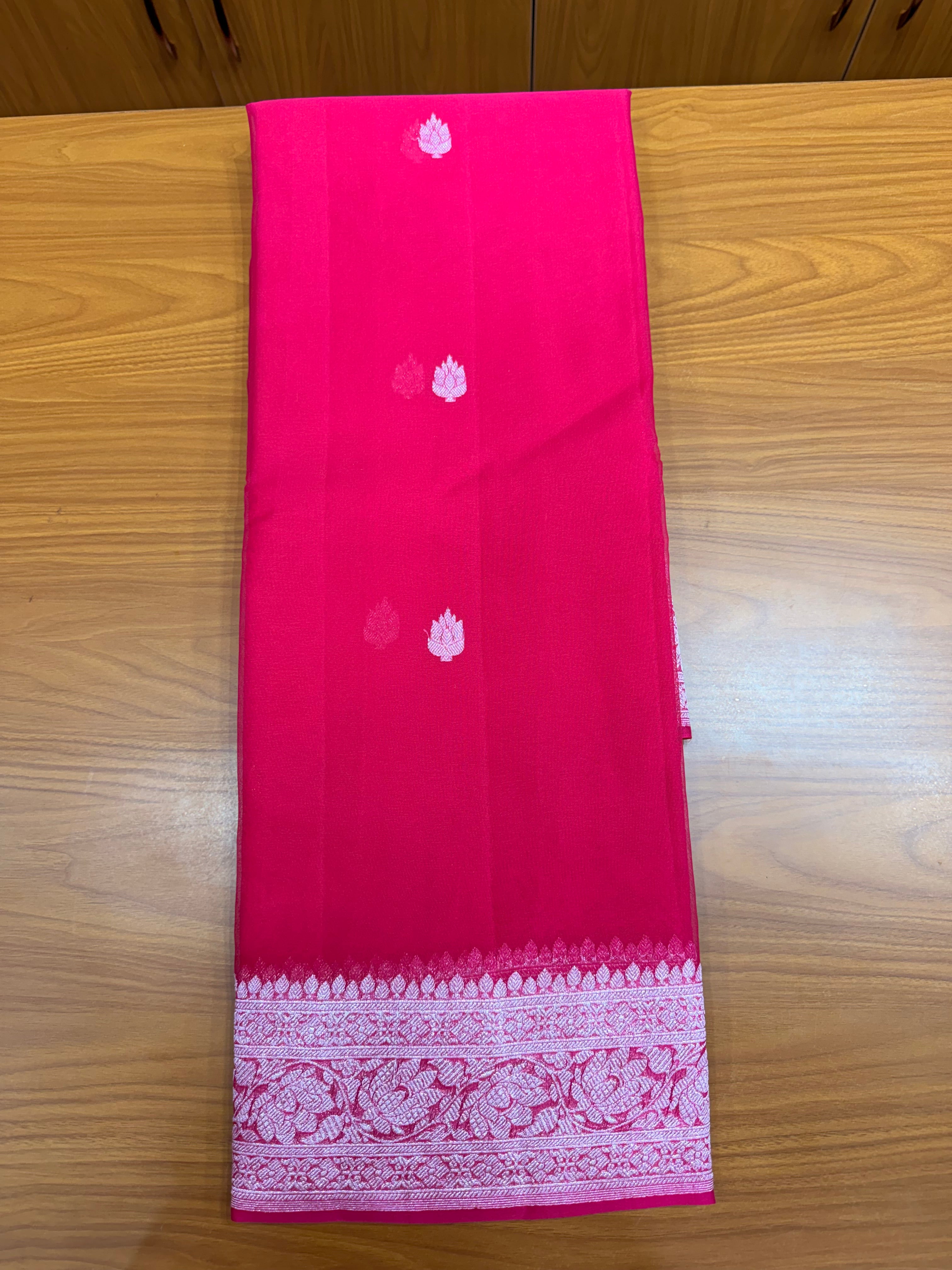 Pink Banarasi pure khadi chiffon saree sliver zari woven
