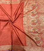 Rust orange Kanchi border plain modal silk saree