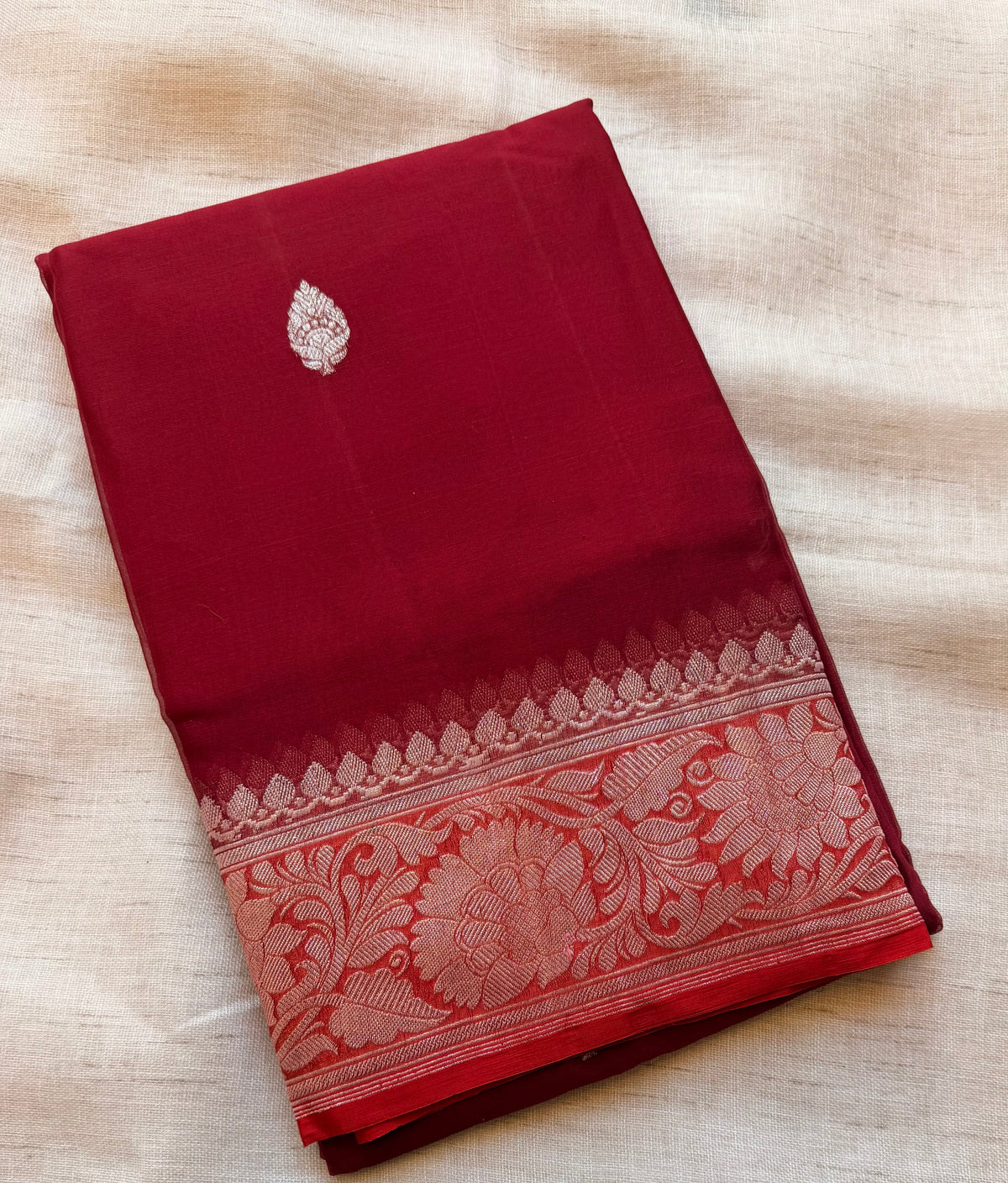 Maroon Banarasi pure khadi chiffon saree sliver zari saree