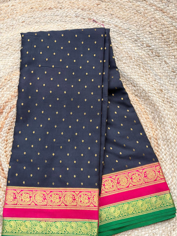 Black and pink thousand butta pure crepe Mysore silk sarees 120 gsm
