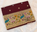 Brown pure paithani swan & peacock border saree