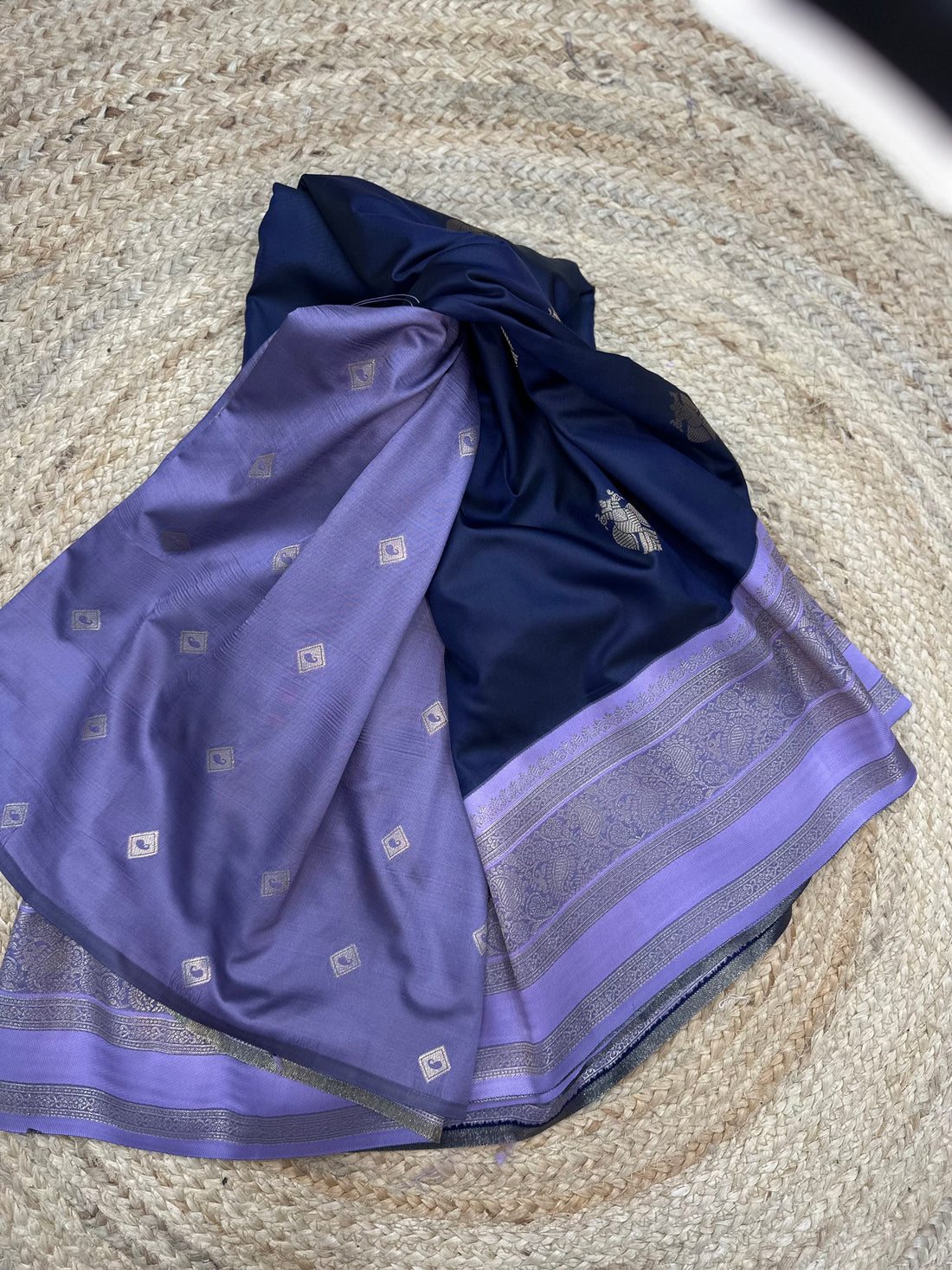 Deep blue and lavender semi kanchi