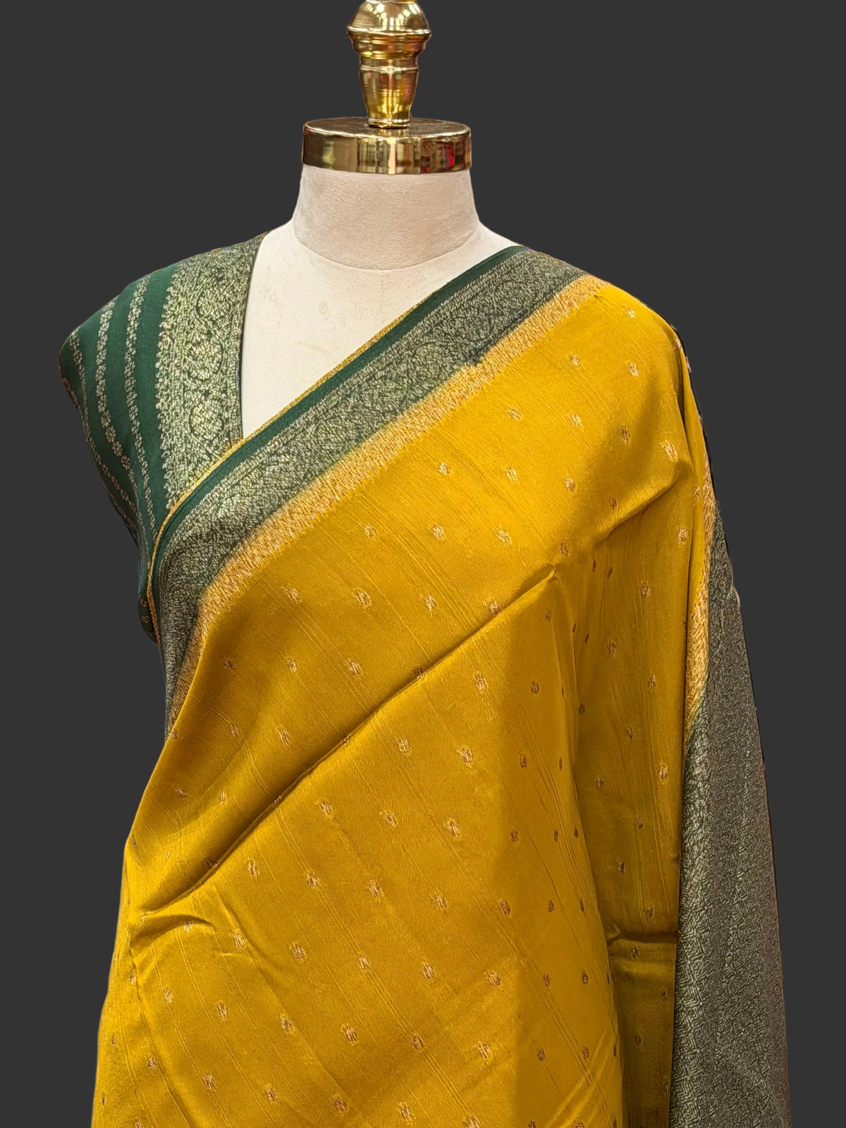Mustard yellow contrast small butta Tussar saree (STS107)