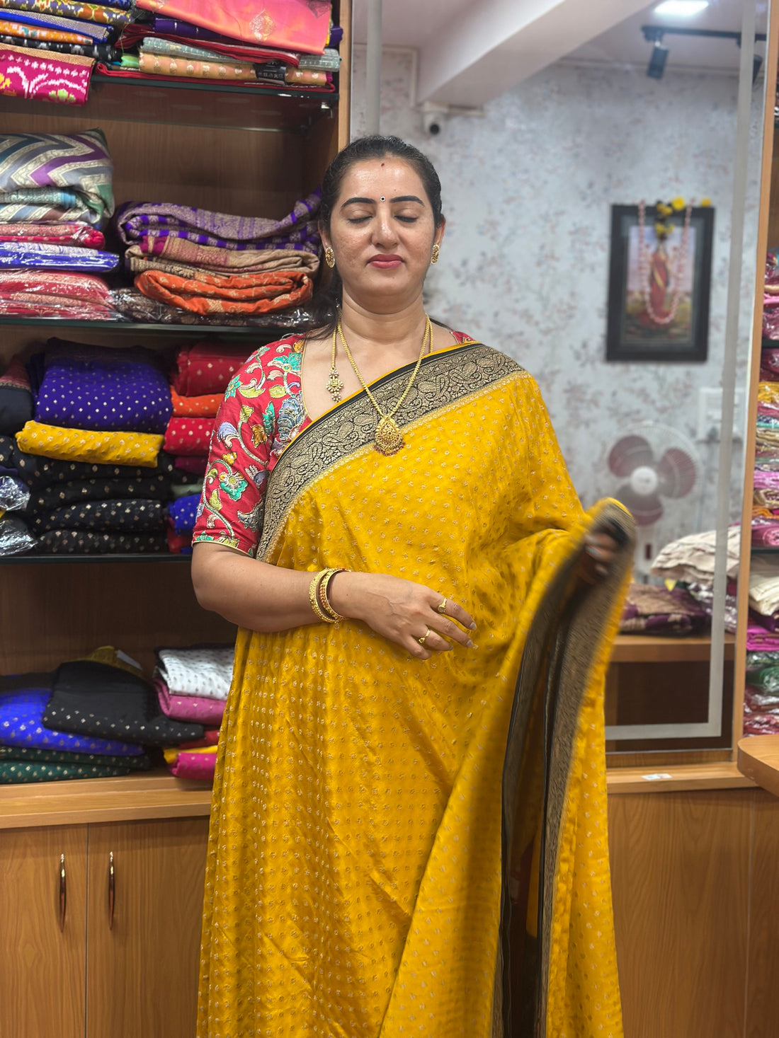 Yellow and black pure crepe Banaras sarees