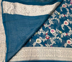 Peacock blue 2 jaal pattern pure georgette with water zari saree