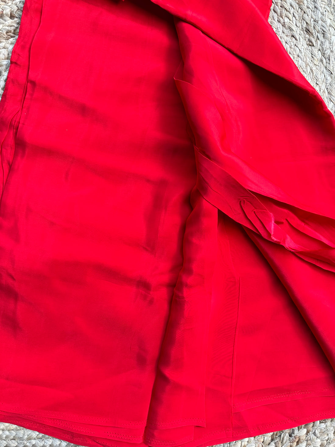 Red pure crepe with brocade blouse