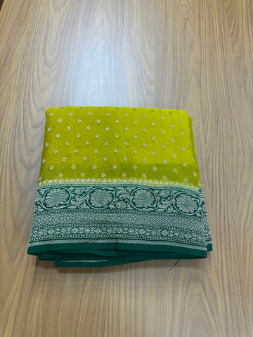 Neon green and bottle green pure khaddi Georgette sarees