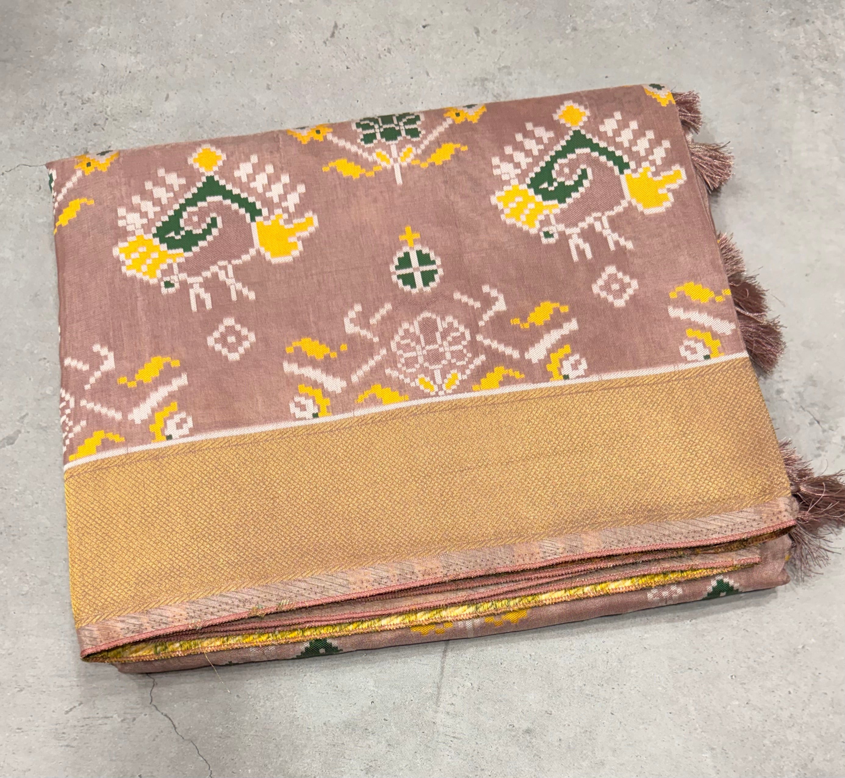 Pastel brown small border tusser Paithani saree