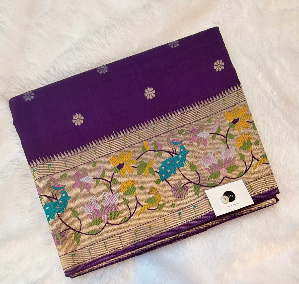 Purple pure paithani swan & peacock border saree