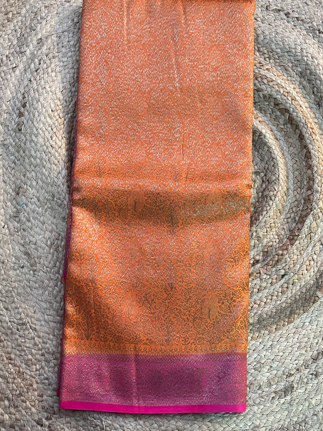 Orange and pink brocade crepe Banaras sarees