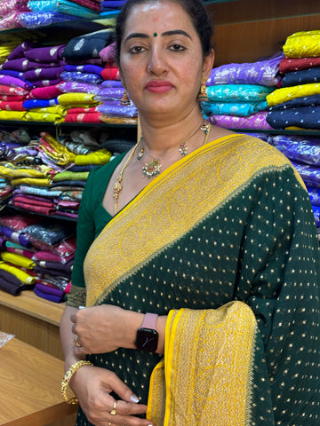Green and mustard pure khaddi Georgette sarees