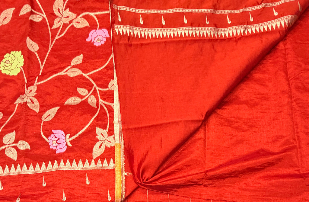 Rust orange temple border tusser Paithani saree