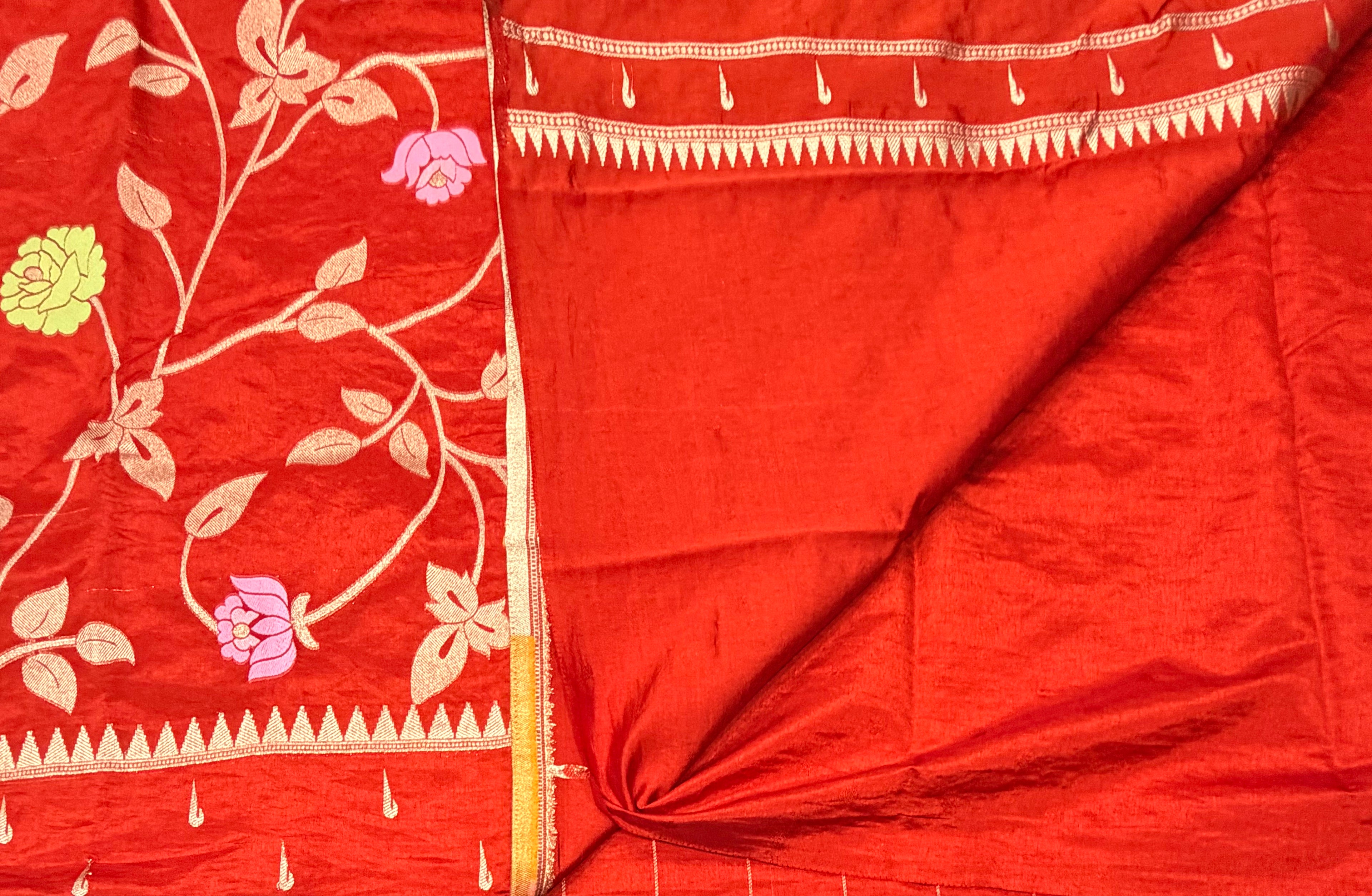 Rust orange temple border tusser Paithani saree