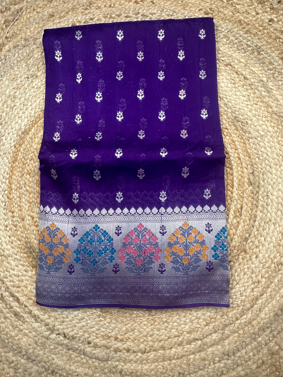 Purple pure tusser with Paithani border