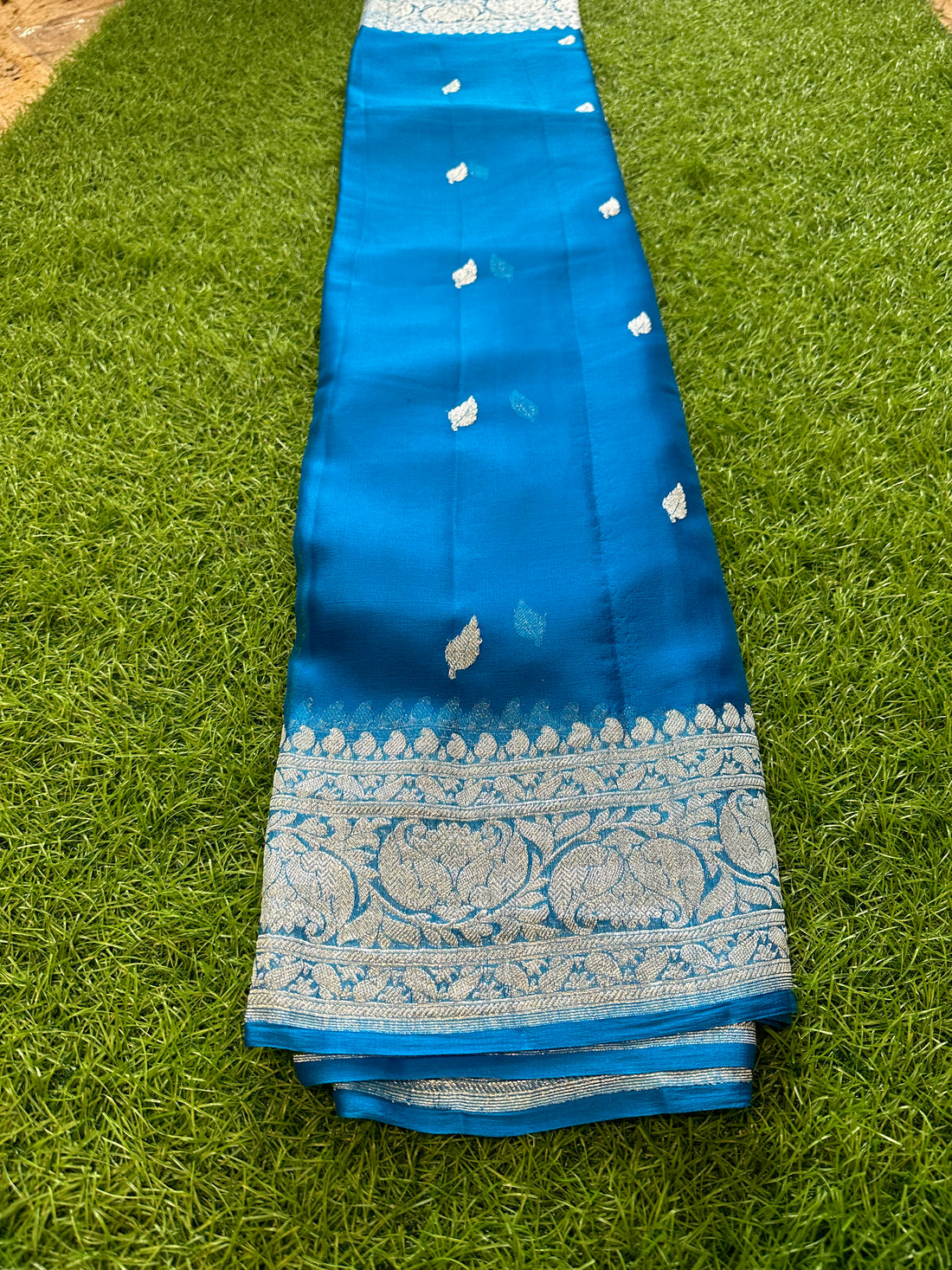 Blue Pure khaddi chiffon Banarasi sarees.