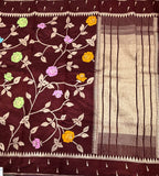 Dark brown temple border tusser Paithani saree