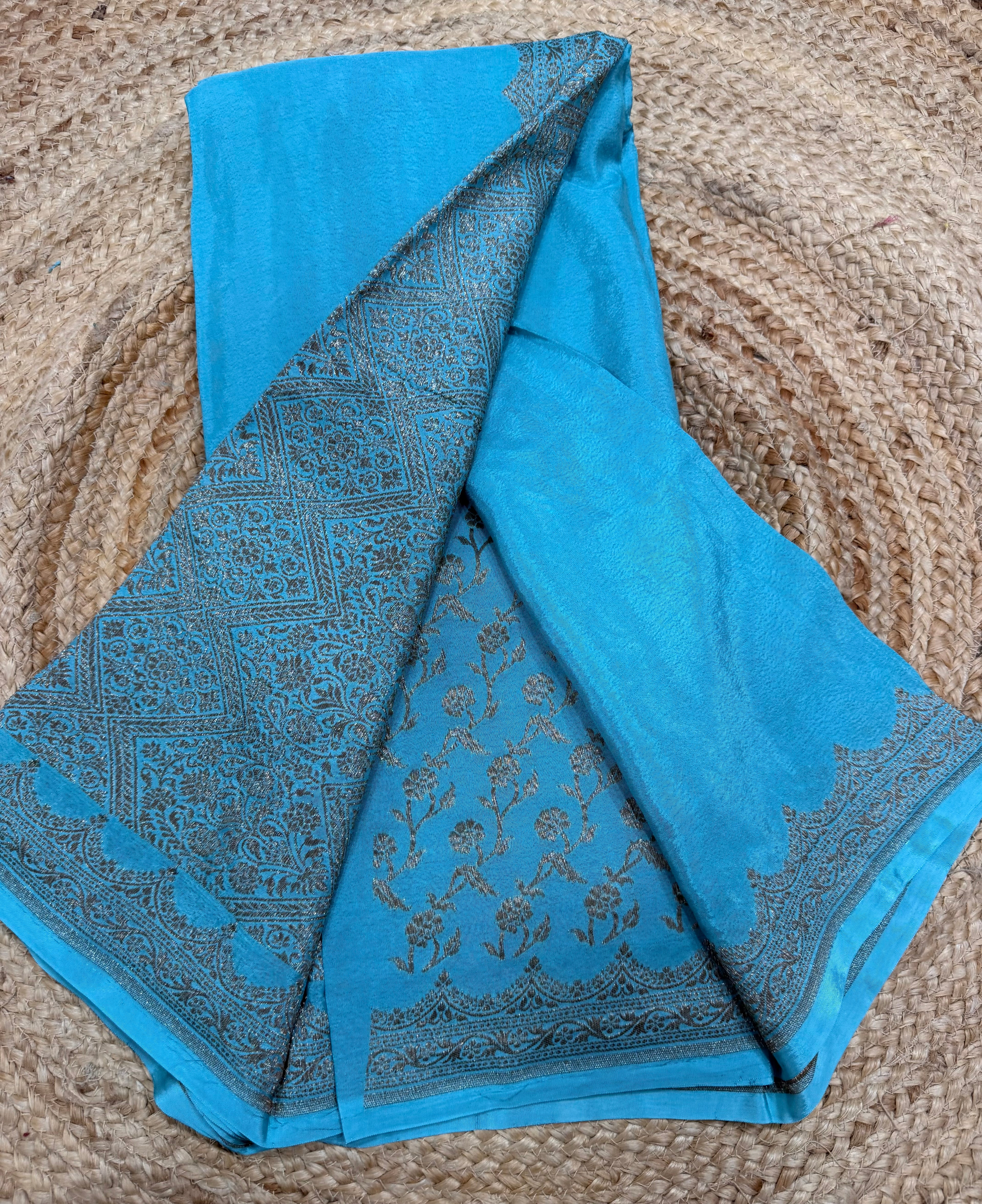 Light blue pure Banarasi crepe saree