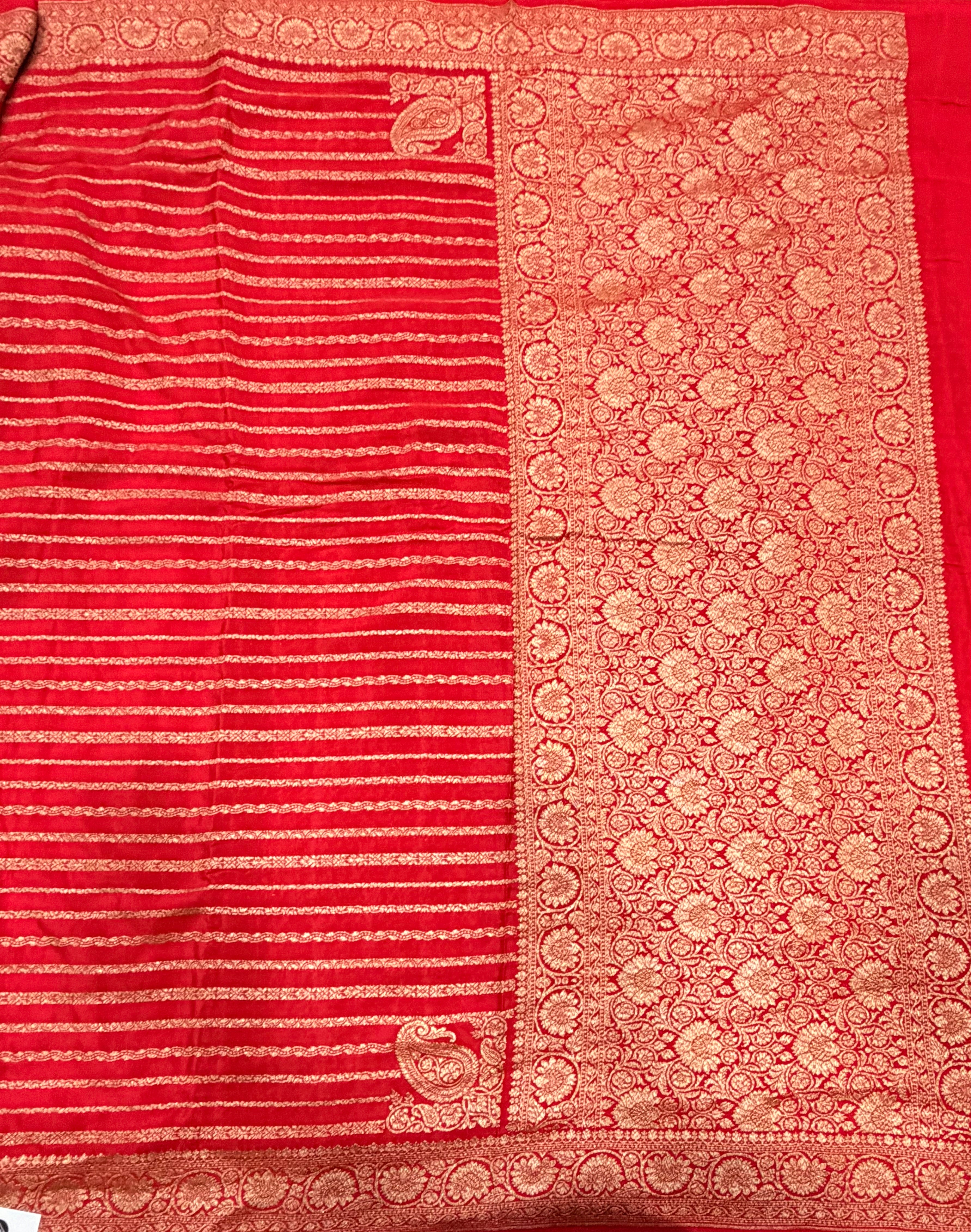 Red stripes pure benarasi crepe silk saree