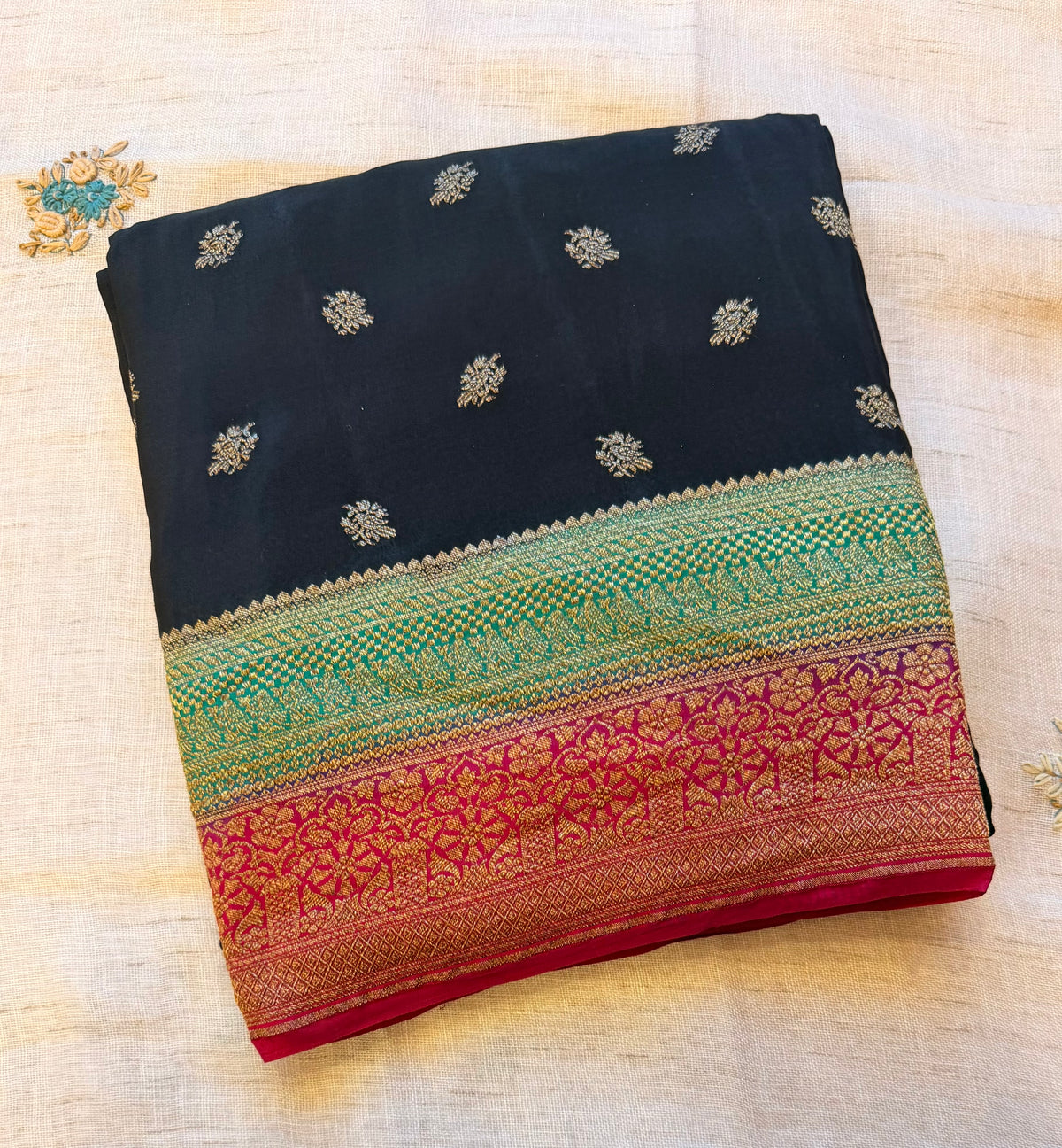 Black 3D pure benarasi crepe silk saree