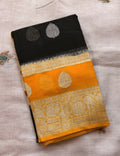 Black double border Banarasi pure khadi chiffon saree sliver zari saree