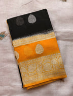 Black double border Banarasi pure khadi chiffon saree sliver zari saree