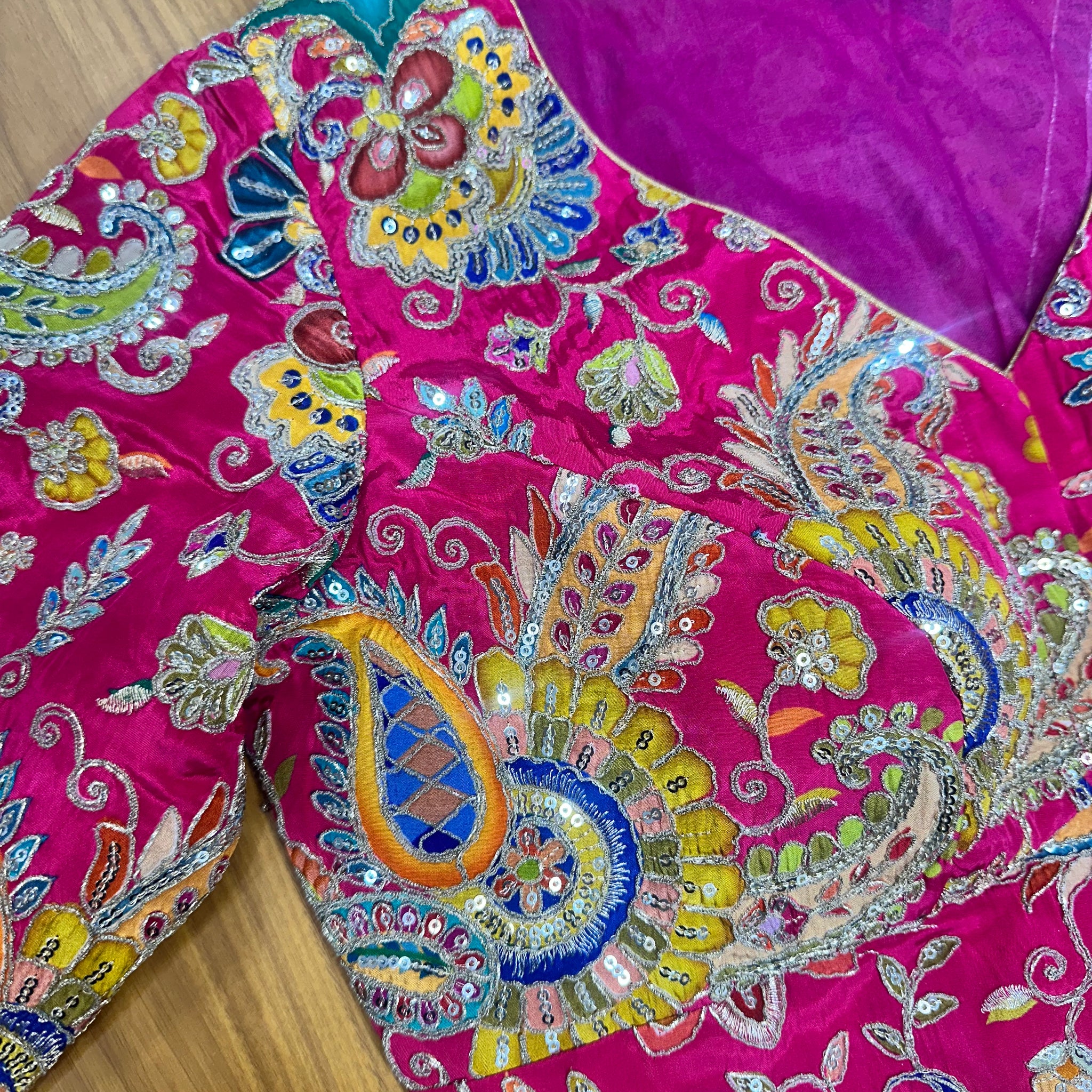Pure crepe kalamkari sequence work ready blouse XL size