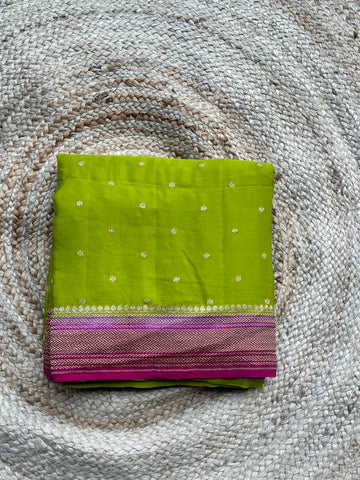Green and pink pure crepe Banaras silk sarees