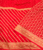 Red zig zag small butta half n half pure benarasi crepe silk saree