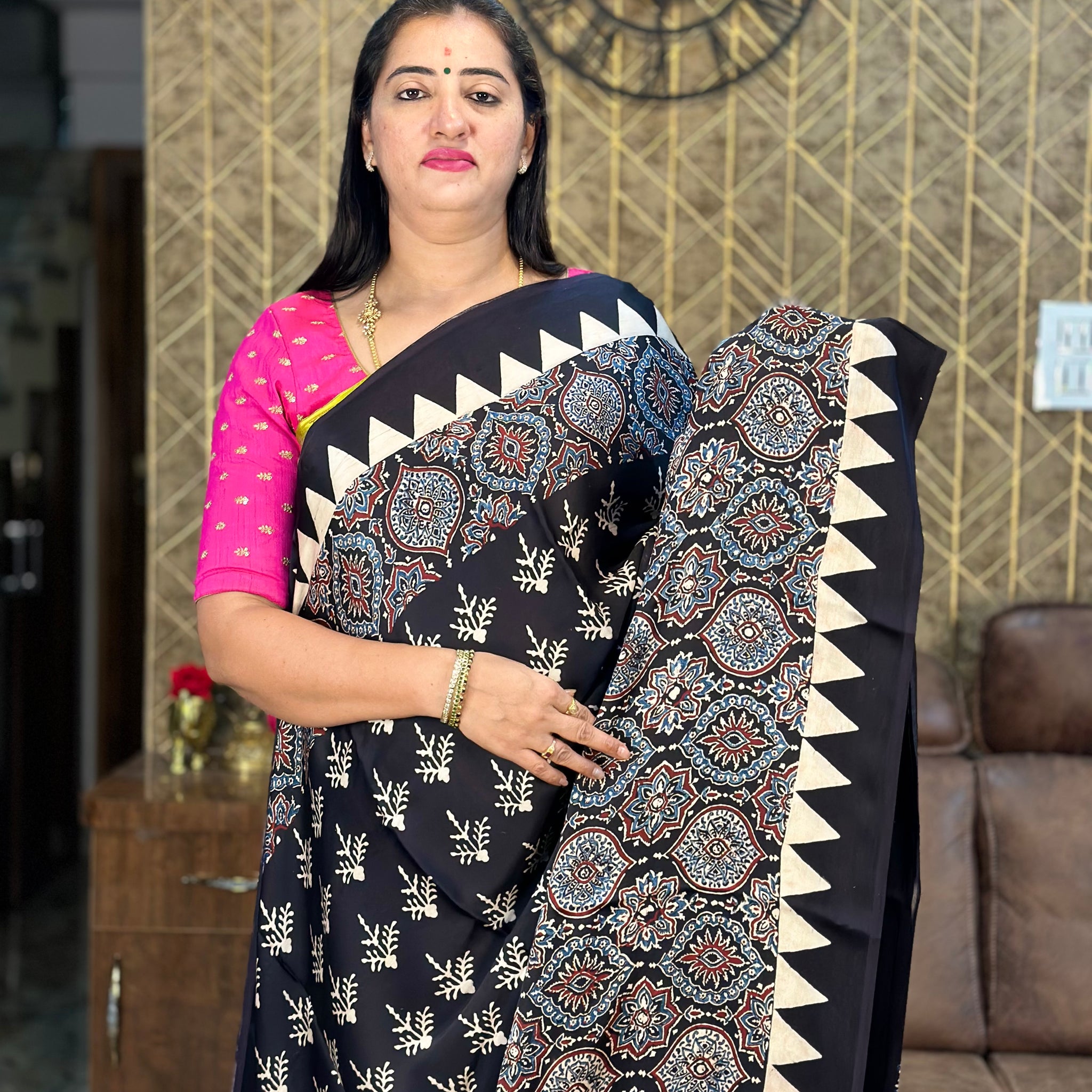 Black pure modal silk saree