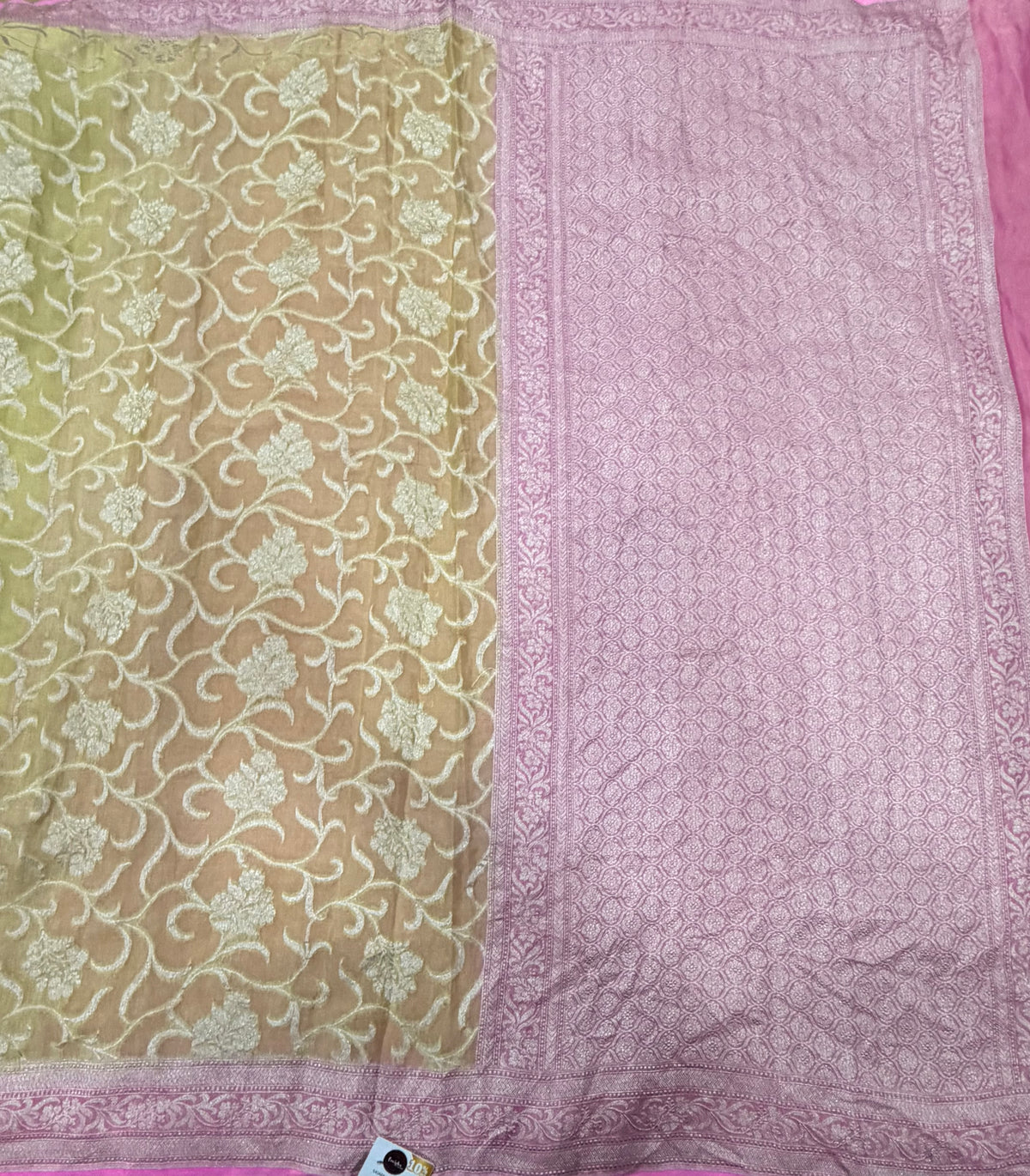 Pastel yellow jaal pattern pure georgette with water zari saree