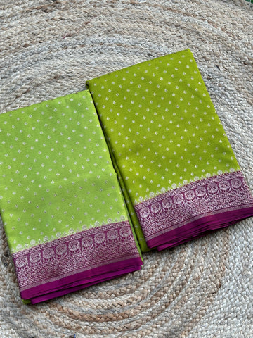 Green and Mejentha Banarasi crepe chiffon sarees antique zari