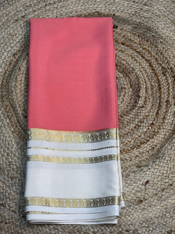 Onion pink and cream pure Mysore silk crepe elephant bentex border
