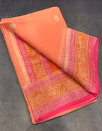 Peach 3D Banarasi pure khadi chiffon saree sliver zari saree