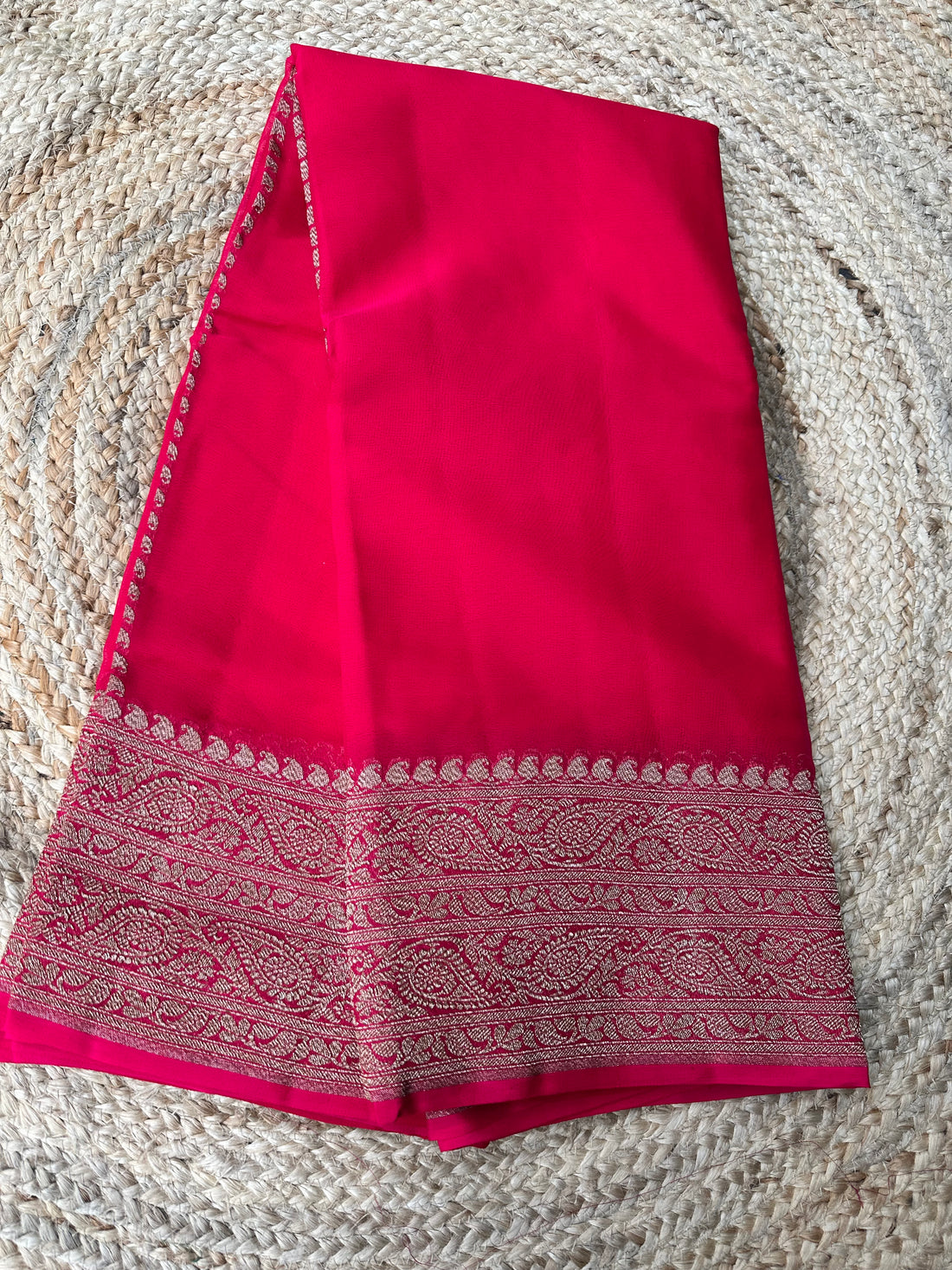Pink pure khaddi Georgette plain sarees with plain blouse