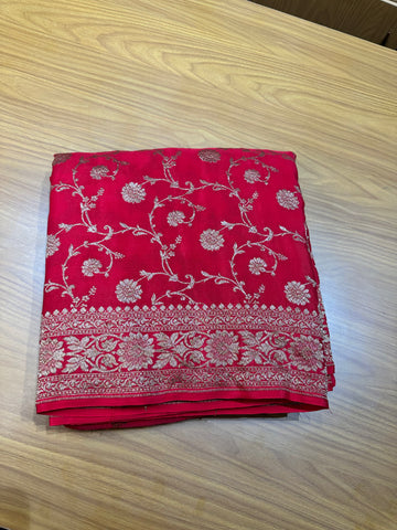 Red jaal pattern pure crepe Banaras silk sarees