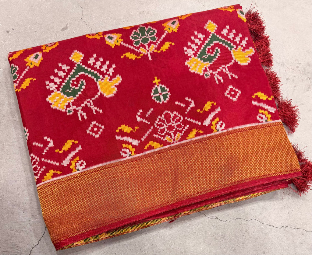 Maroon small border tusser Paithani saree