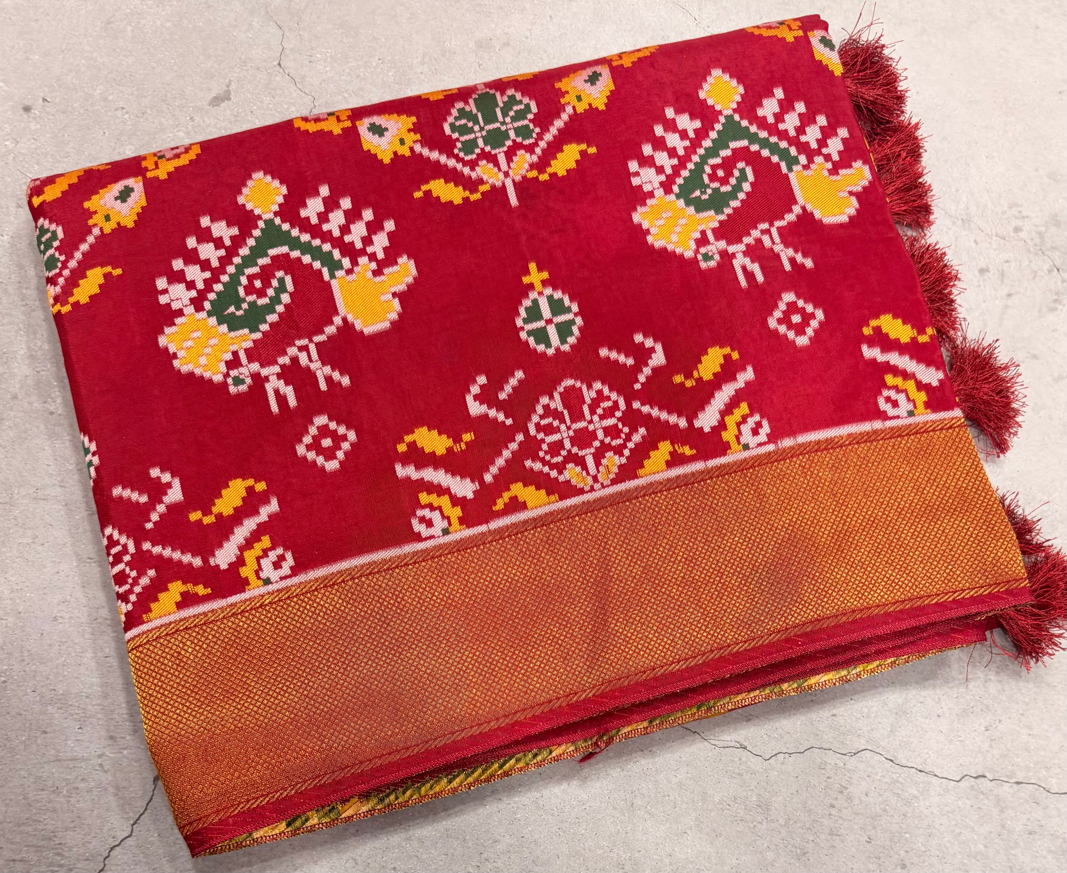 Maroon small border tusser Paithani saree