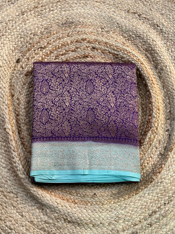 Blue with sky blue pure crepe Brocade Banaras sarees