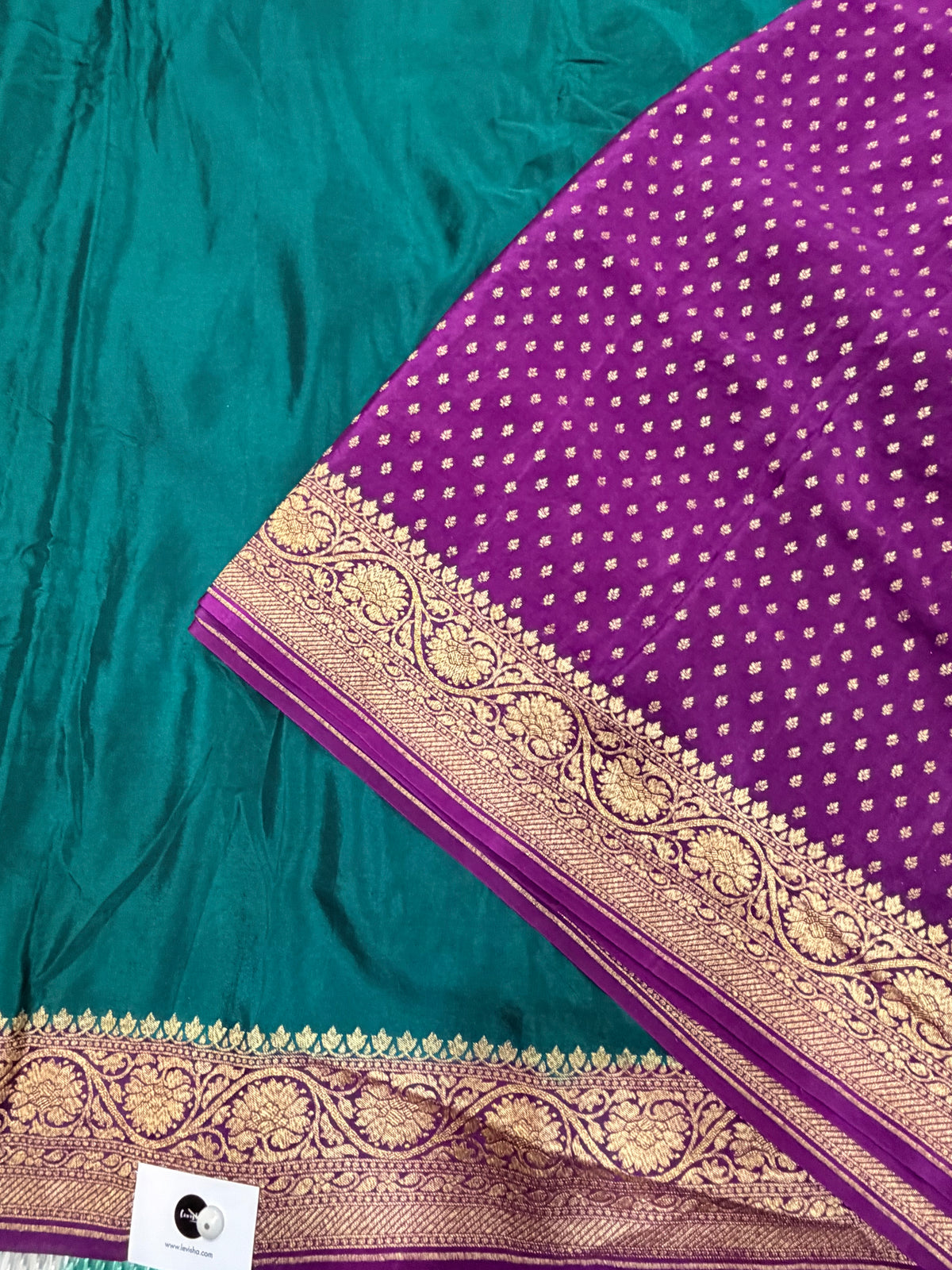 Peacock blue n purple partly pallu pure benarasi crepe silk saree