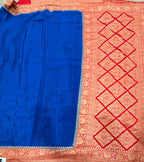 Blue n red partly pallu pure benarasi crepe silk saree