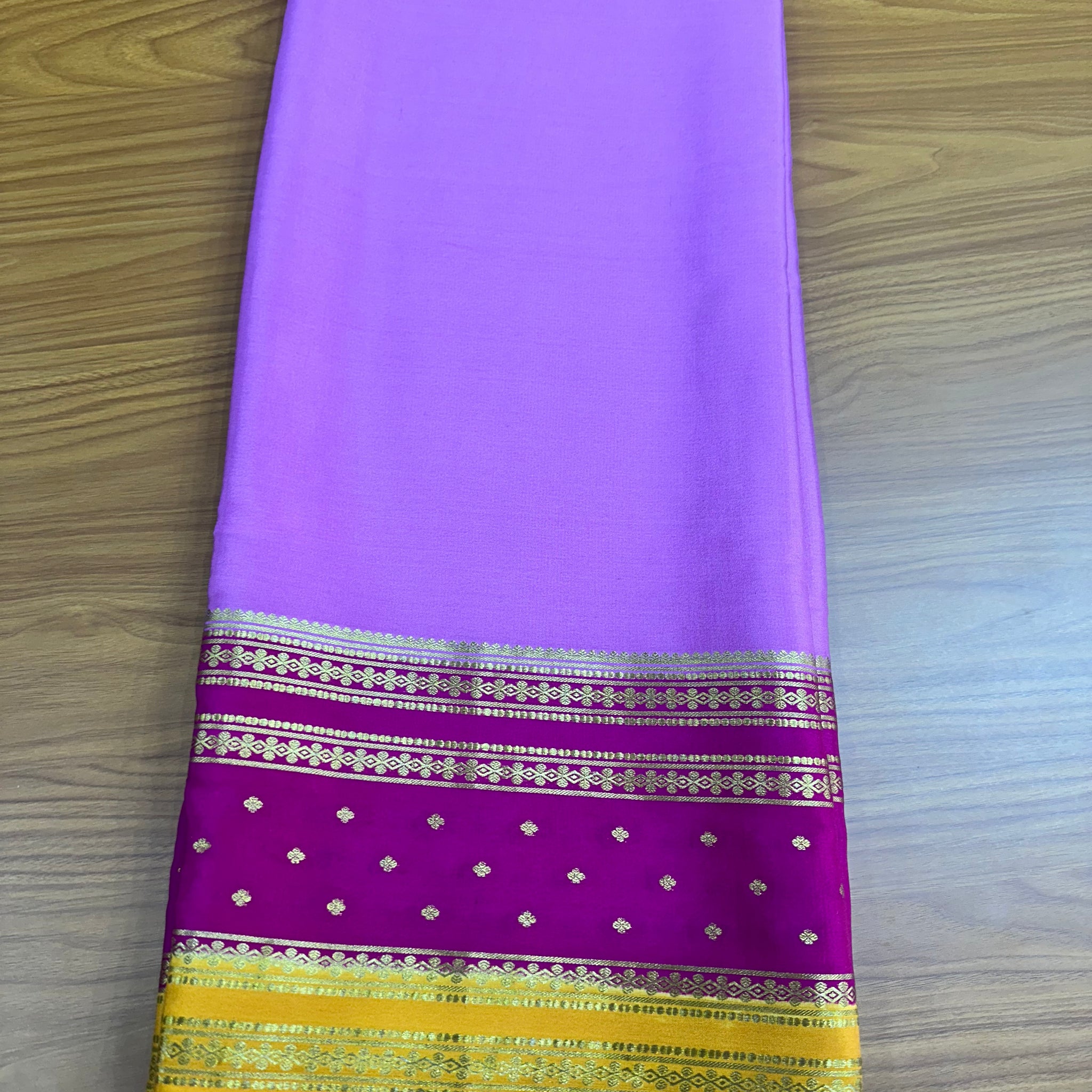 Lavender with pink pure crepe Mysore Silk 120 gsm