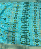 Sea blue small border tusser Paithani saree