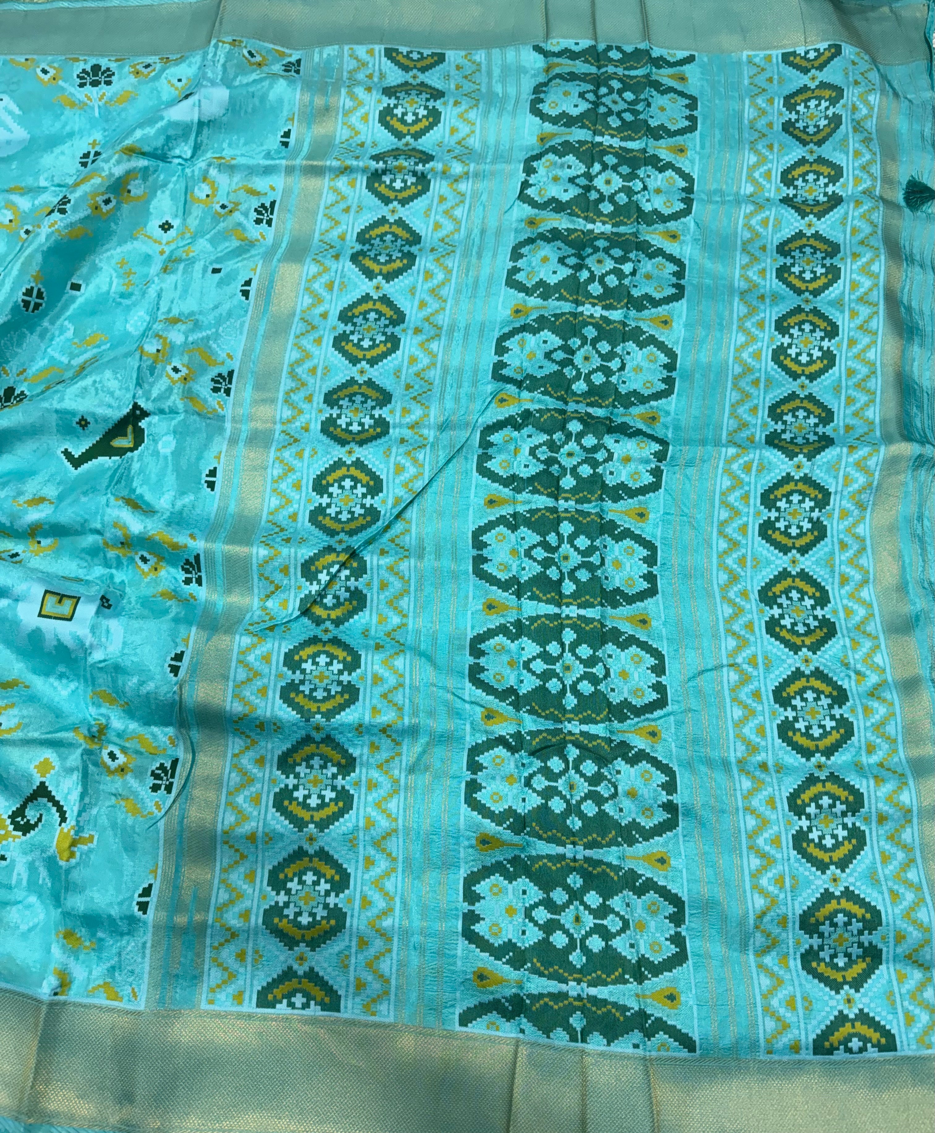 Sea blue small border tusser Paithani saree