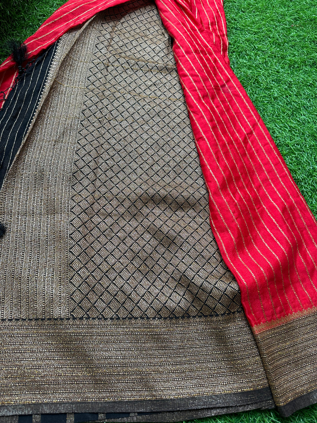 Red and black Semi wrinkle crepe sarees.