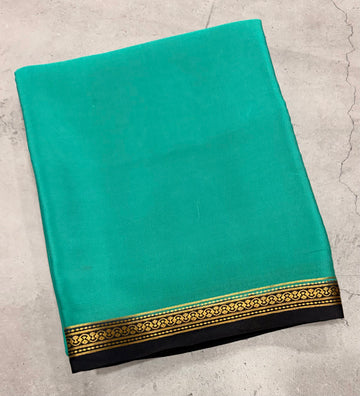 Light Rama green one inch border pure Mysore silk crepe saree