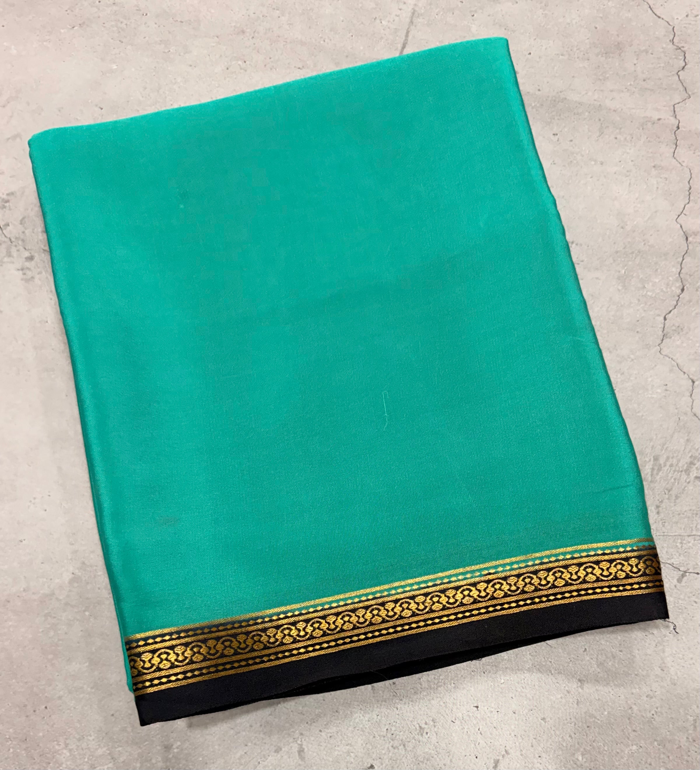 Light Rama green one inch border pure Mysore silk crepe saree