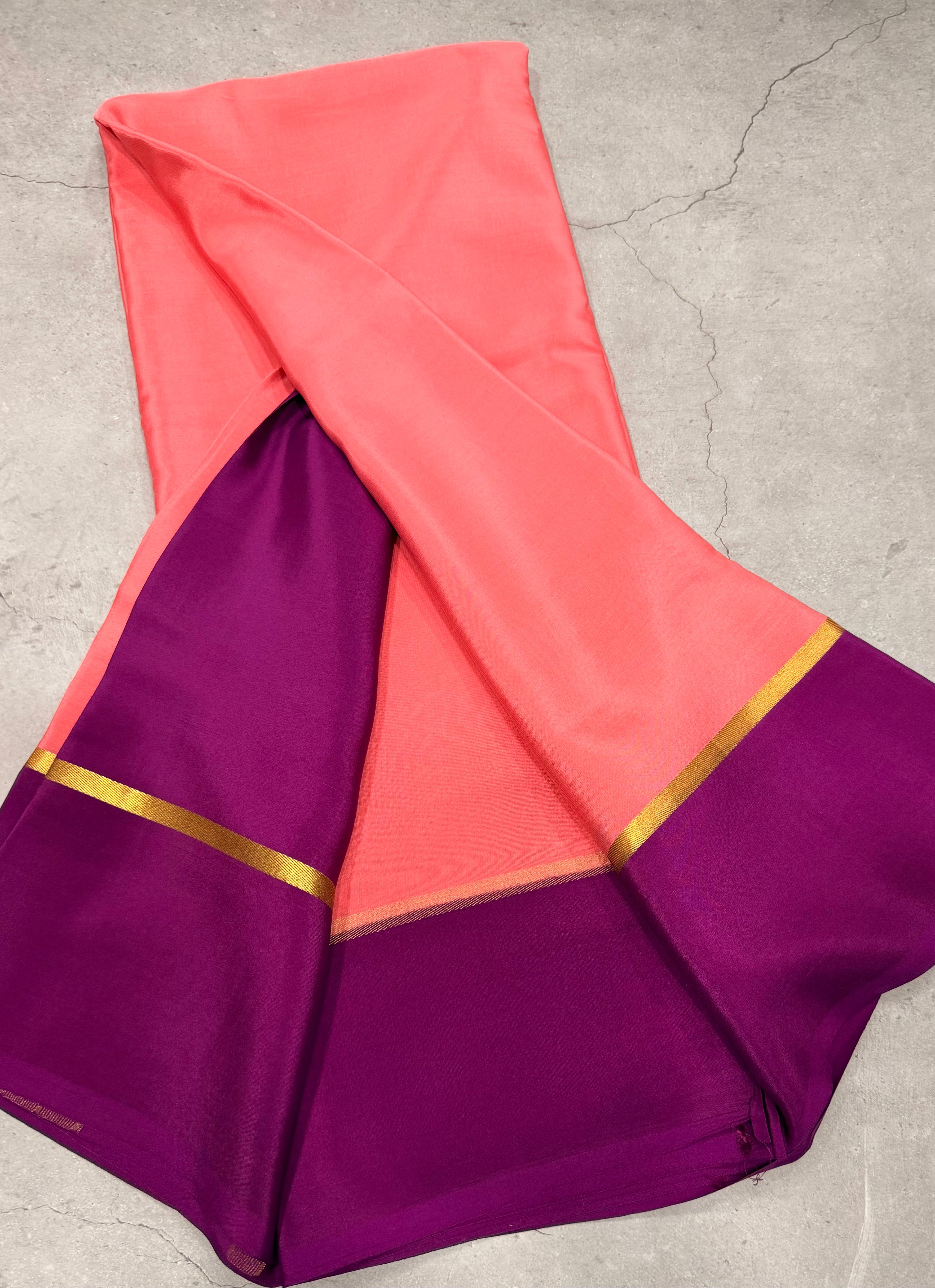 Pastel pink  contrast border pure Mysore silk crepe saree